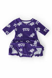 TCU Purple Frog 3/4 Sleeve Twirl Bodysuit - Aaria Tees Aaria Tees