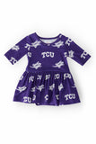 TCU Purple Frog 3/4 Sleeve Twirl Bodysuit - Aaria Tees Aaria Tees