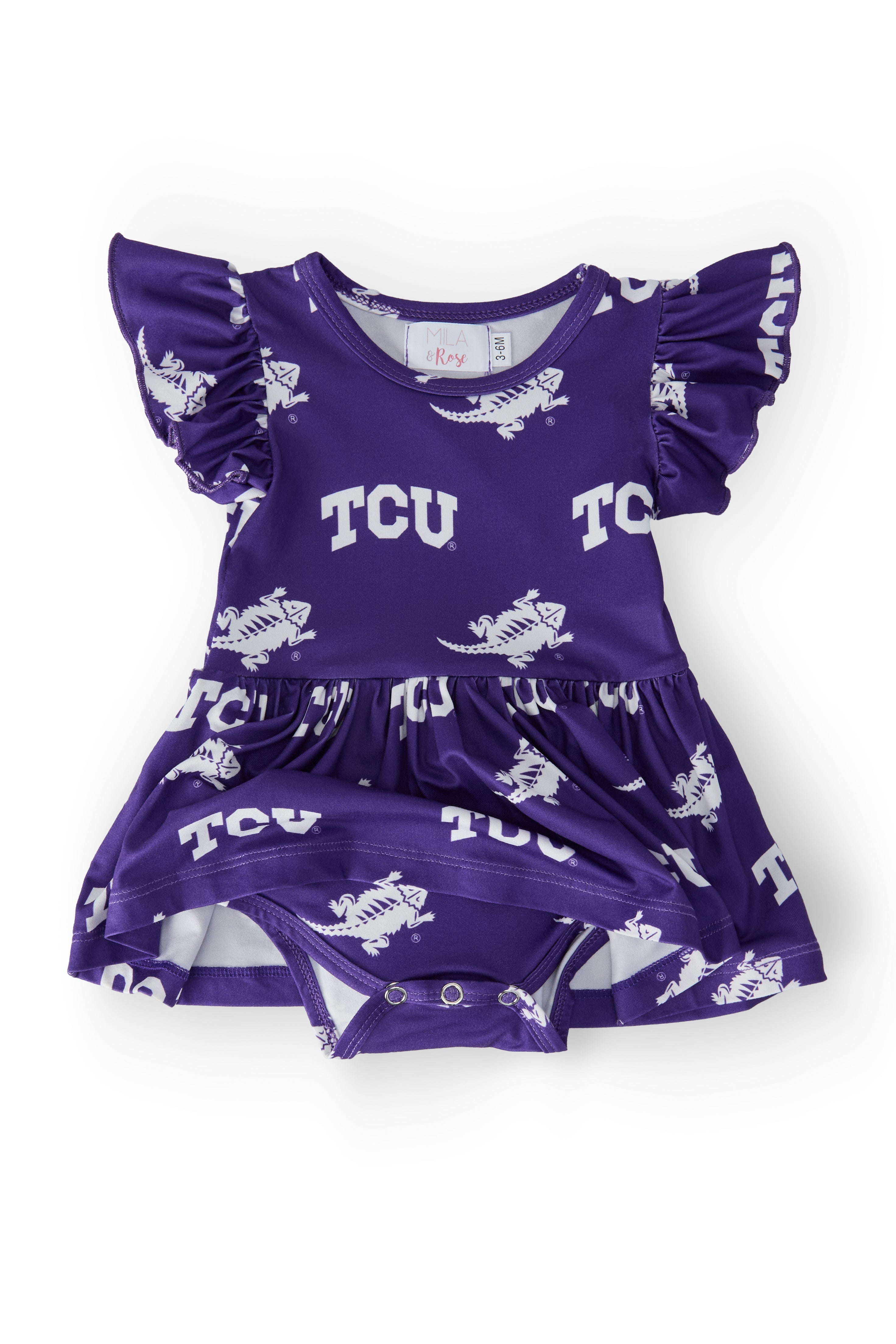 TCU Purple Frog Flutter Twirl Bodysuit - Aaria Tees Aaria Tees