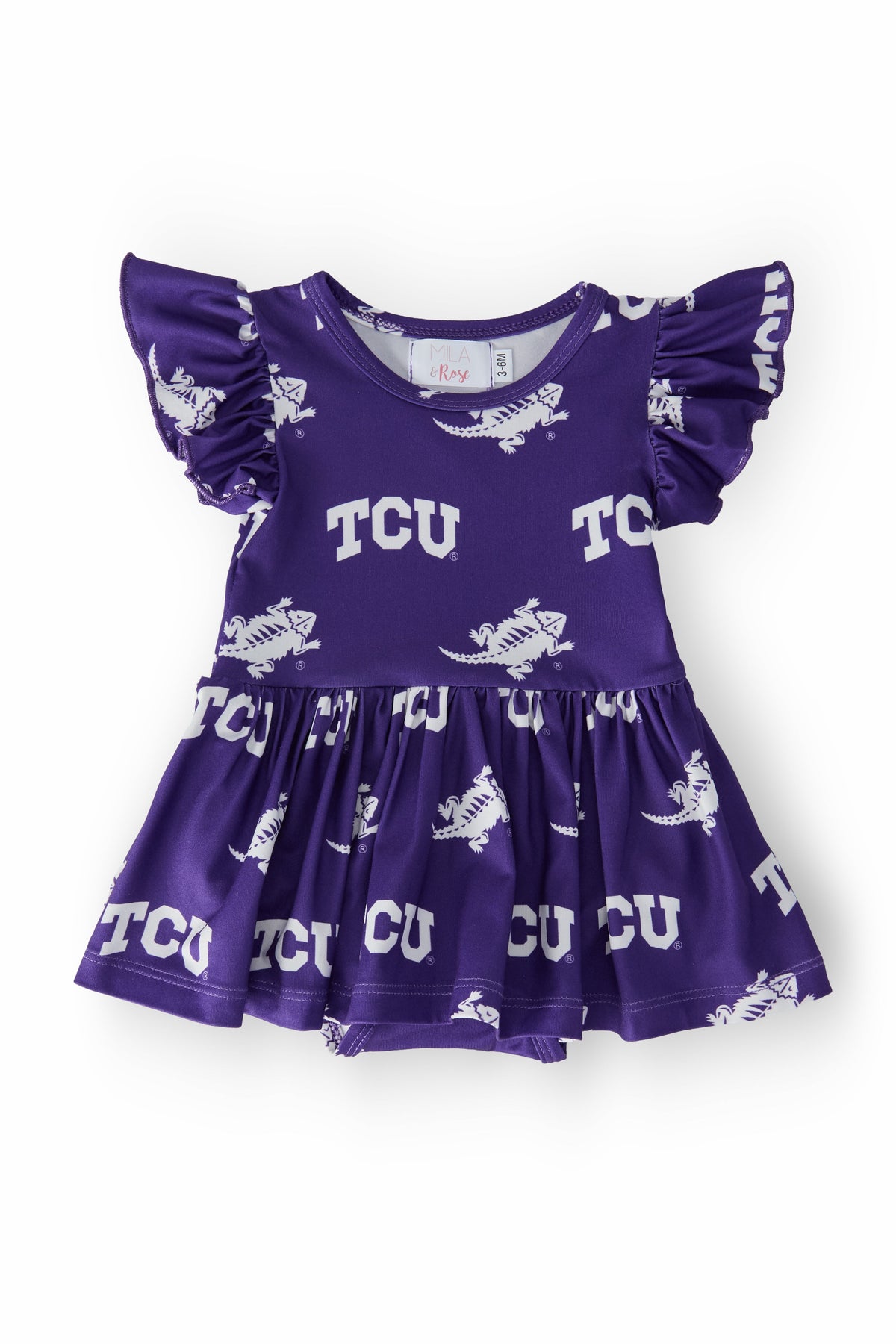 TCU Purple Frog Flutter Twirl Bodysuit - Aaria Tees