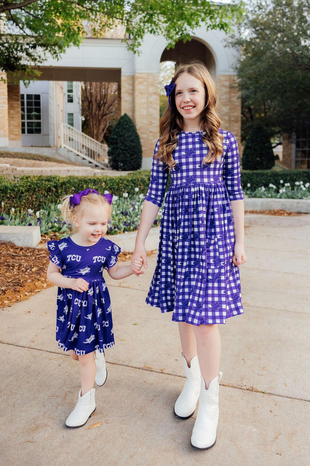 TCU Purple Frog Flutter Twirl Dress - Aaria Tees Aaria Tees