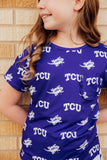 TCU Purple Frog Ruffle Pocket Tee - Aaria Tees Aaria Tees