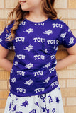 TCU Purple Frog Ruffle Pocket Tee - Aaria Tees Aaria Tees