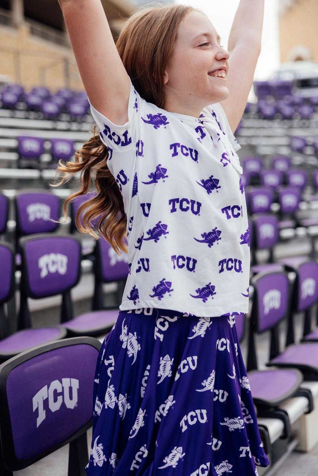 TCU Purple Frog Ruffle Twirl Skort - Aaria Tees Aaria Tees