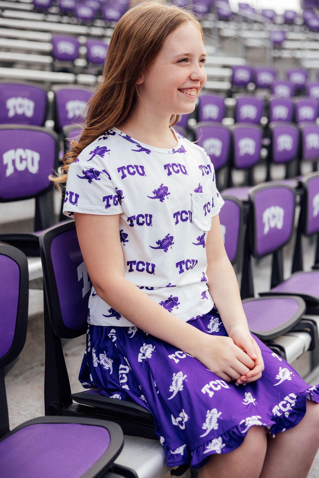 TCU Purple Frog Ruffle Twirl Skort - Aaria Tees Aaria Tees