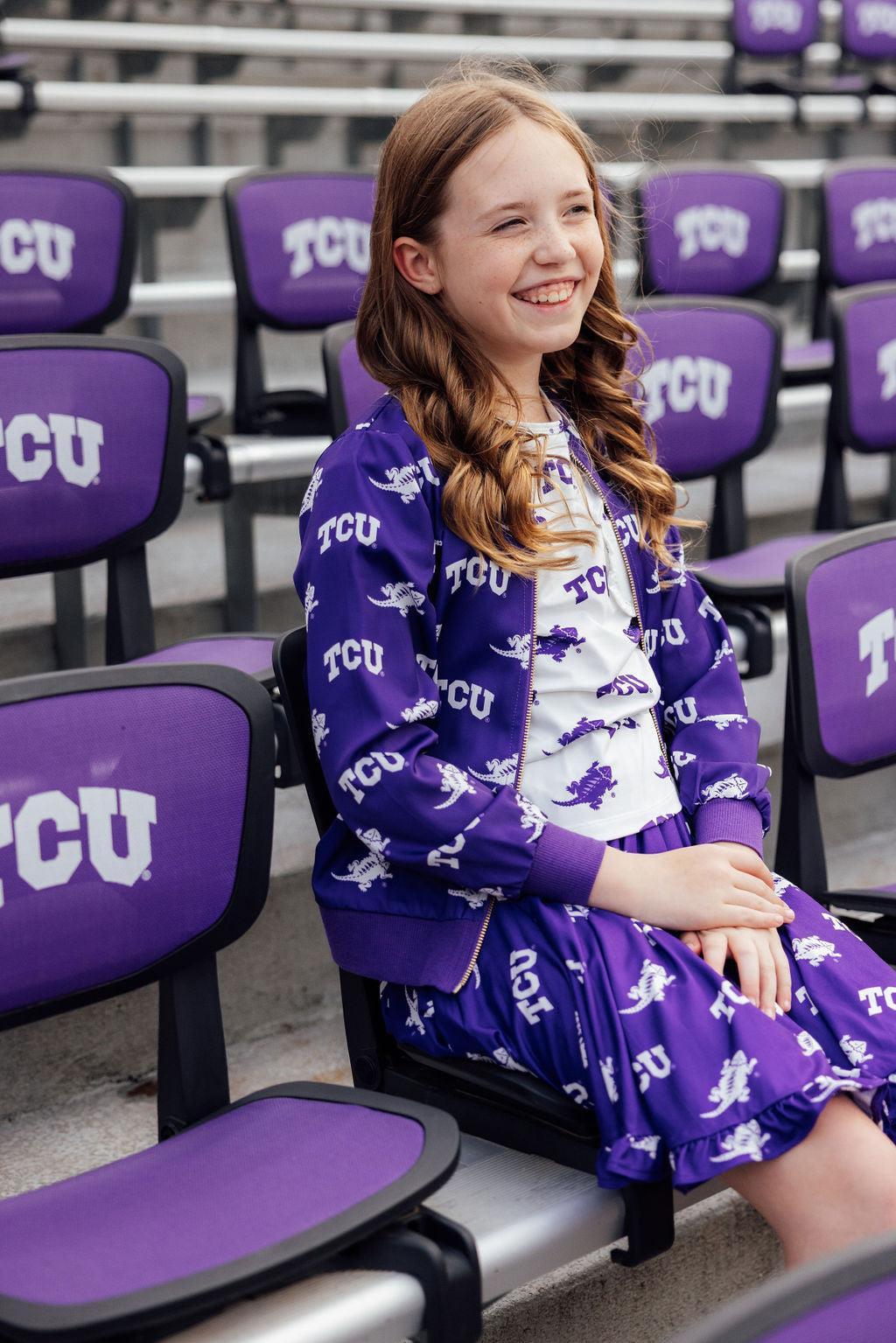 TCU Purple Frog Ruffle Twirl Skort - Aaria Tees Aaria Tees