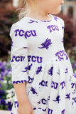 TCU White Frog 3/4 Sleeve Pocket Twirl Dress - Aaria Tees Aaria Tees