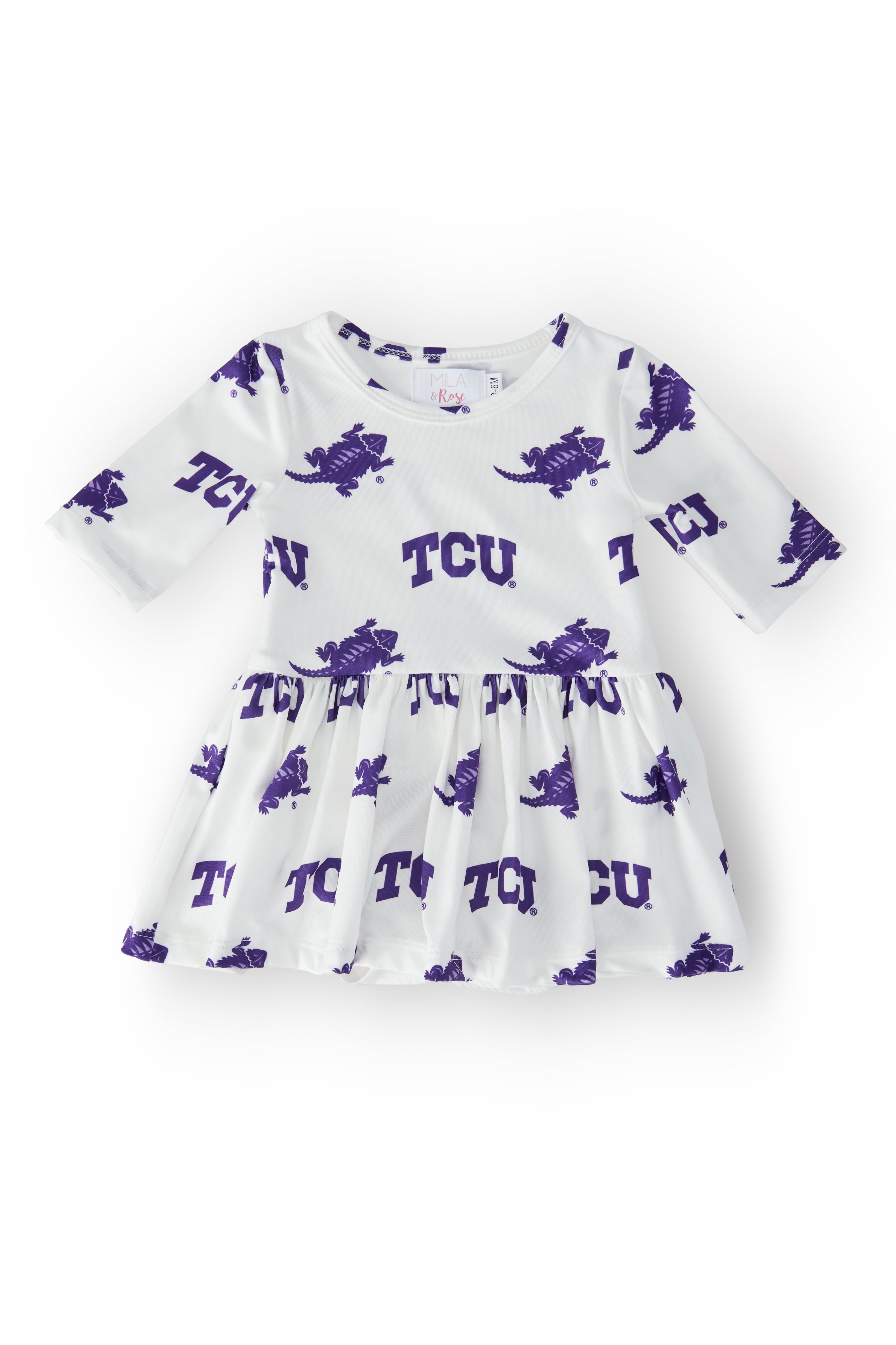TCU White Frog 3/4 Sleeve Twirl Bodysuit - Aaria Tees Aaria Tees