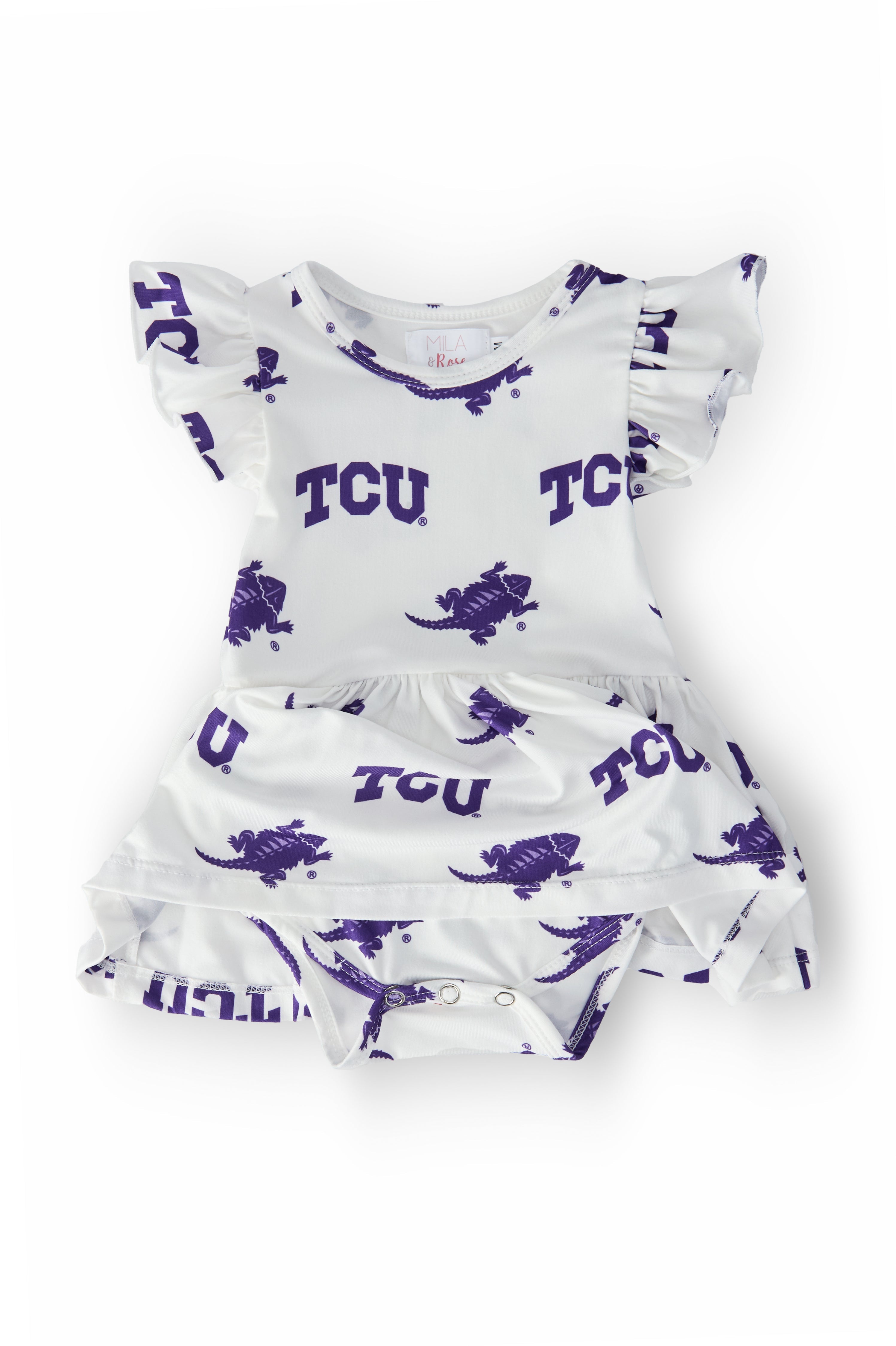 TCU White Frog Flutter Twirl Bodysuit - Aaria Tees Aaria Tees