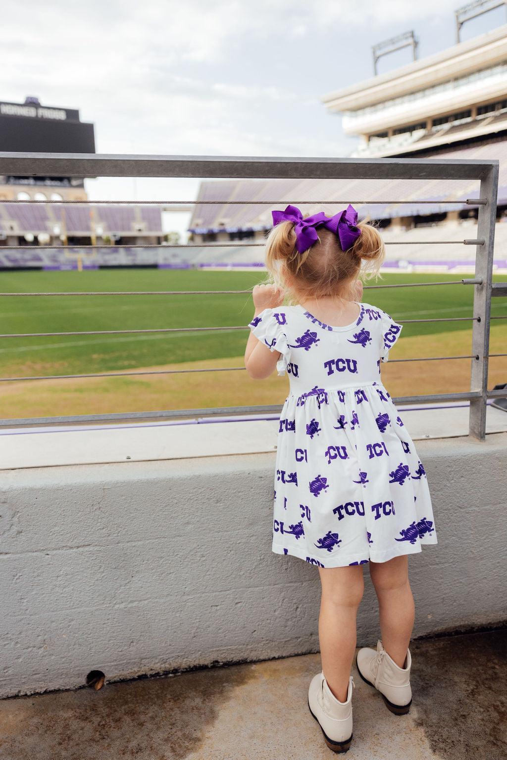 TCU White Frog Flutter Twirl Dress - Aaria Tees Aaria Tees