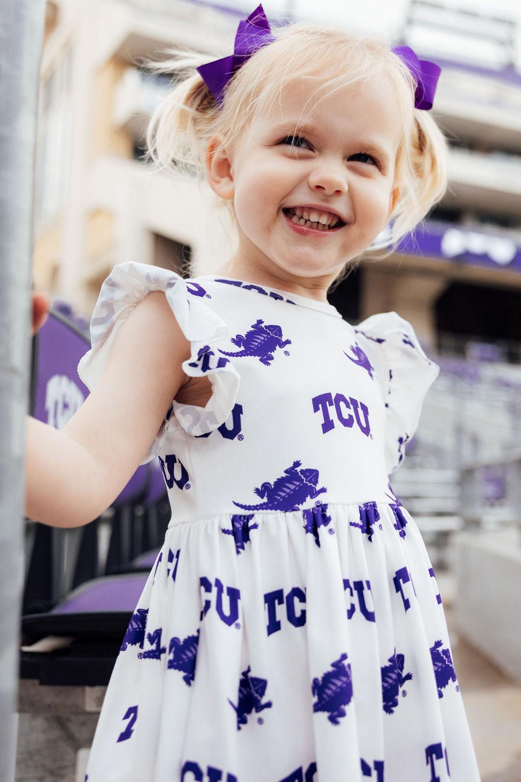 TCU White Frog Flutter Twirl Dress - Aaria Tees Aaria Tees