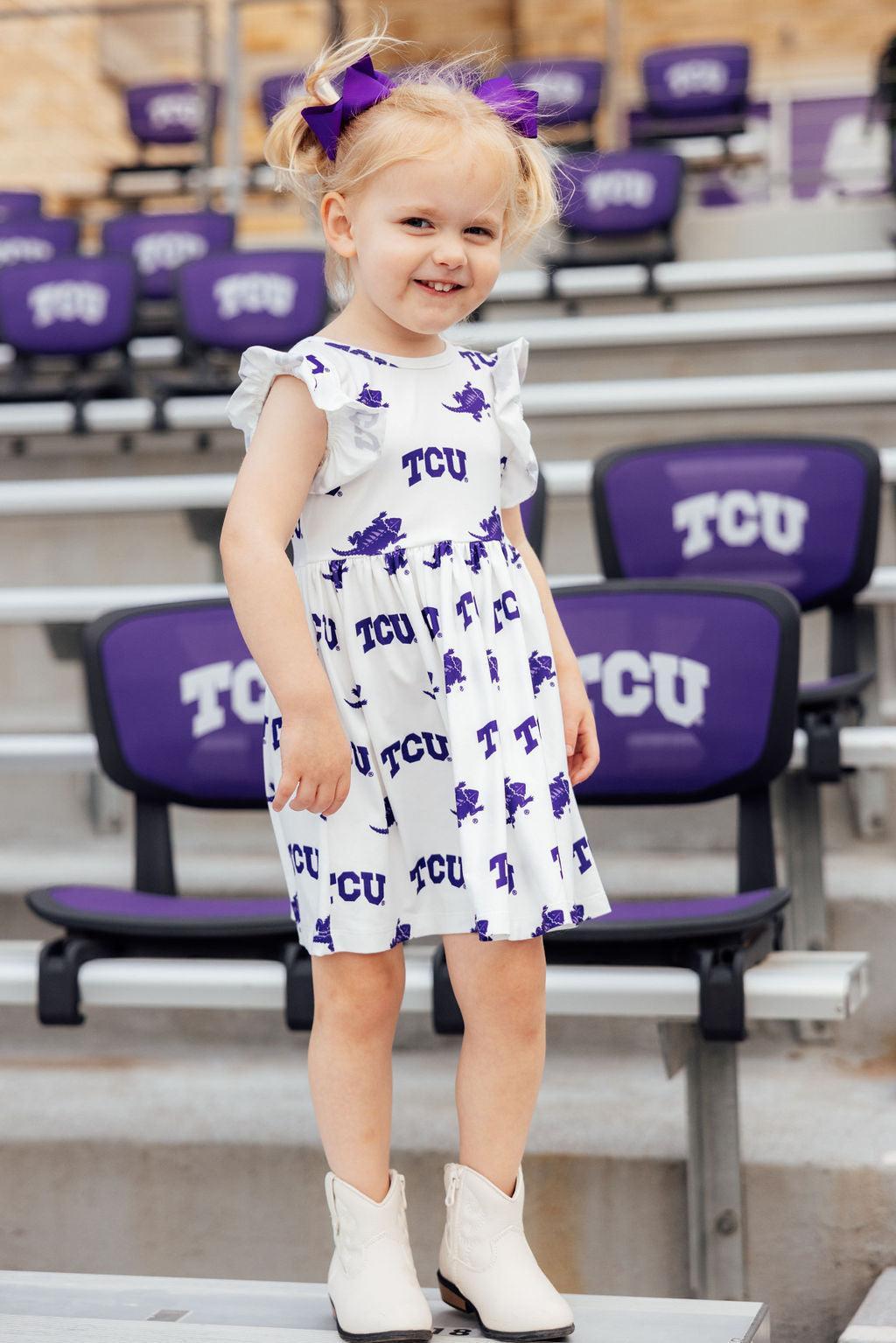 TCU White Frog Flutter Twirl Dress - Aaria Tees Aaria Tees
