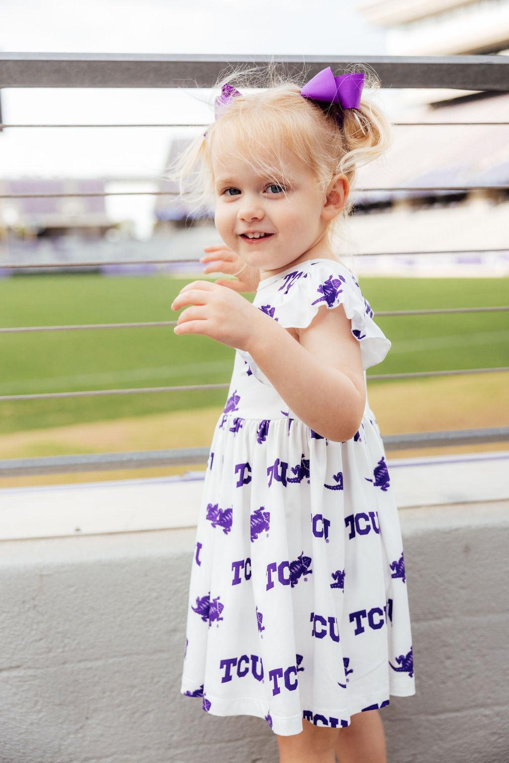 TCU White Frog Flutter Twirl Dress - Aaria Tees Aaria Tees