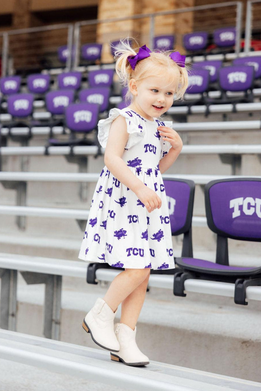 TCU White Frog Flutter Twirl Dress - Aaria Tees