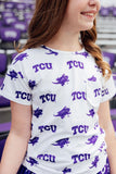 TCU White Frog Ruffle Pocket Tee - Aaria Tees Aaria Tees