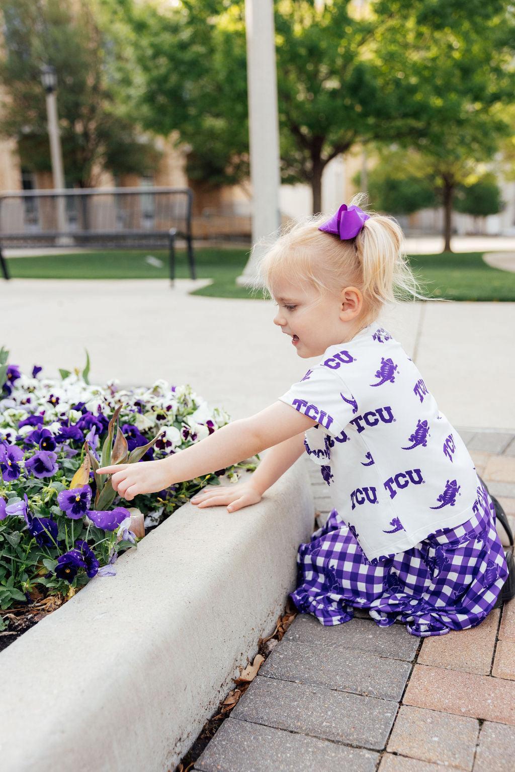 TCU White Frog Ruffle Pocket Tee - Aaria Tees Aaria Tees