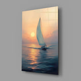 Sunset Sailboat Glass Wall Art || Designer Collection Aaria Tees