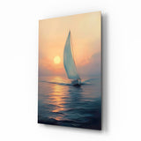 Sunset Sailboat Glass Wall Art || Designer Collection Aaria Tees