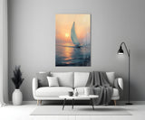 Sunset Sailboat Glass Wall Art || Designer Collection Aaria Tees