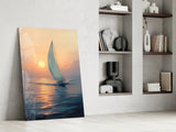 Sunset Sailboat Glass Wall Art || Designer Collection Aaria Tees