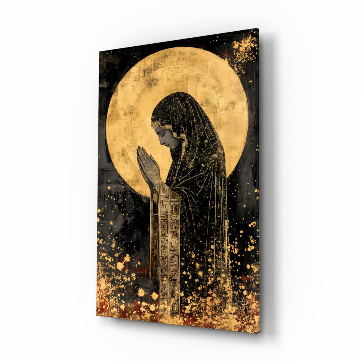 Golden Prayers of Mary Glass Wall Art || Designer Collection