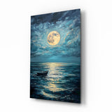 Boat in the Full Moon Glass Wall Art || Designer Collection Aaria Tees