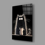 Coffee Lover Cat Glass Wall Art || Designer Collection Aaria Tees