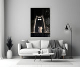 Coffee Lover Cat Glass Wall Art || Designer Collection Aaria Tees