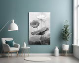 Black and White Water Lily Glass Wall Art || Designer Collection Aaria Tees