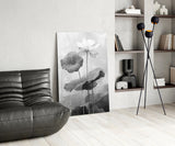 Black and White Water Lily Glass Wall Art || Designer Collection Aaria Tees
