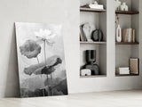 Black and White Water Lily Glass Wall Art || Designer Collection Aaria Tees