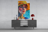Woman in Orange Hat Glass Wall Art || Designer Collection Aaria Tees