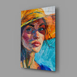 Woman in Orange Hat Glass Wall Art || Designer Collection Aaria Tees