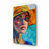 Woman in Orange Hat Glass Wall Art || Designer Collection Aaria Tees