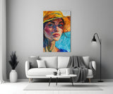 Woman in Orange Hat Glass Wall Art || Designer Collection Aaria Tees