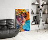 Woman in Orange Hat Glass Wall Art || Designer Collection Aaria Tees