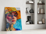Woman in Orange Hat Glass Wall Art || Designer Collection Aaria Tees