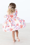 Tangerine Leaves 3/4 Sleeve Ruffle Twirl Dress - Aaria Tees Aaria Tees