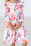 Tangerine Leaves 3/4 Sleeve Ruffle Twirl Dress - Aaria Tees Aaria Tees