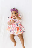 Tangerine Leaves Twirl Flutter Bodysuit Aaria Tees
