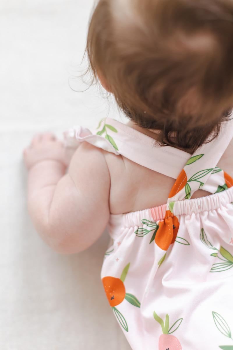 Tangerine Ruffle Cross Back Romper - Aaria Tees Aaria Tees