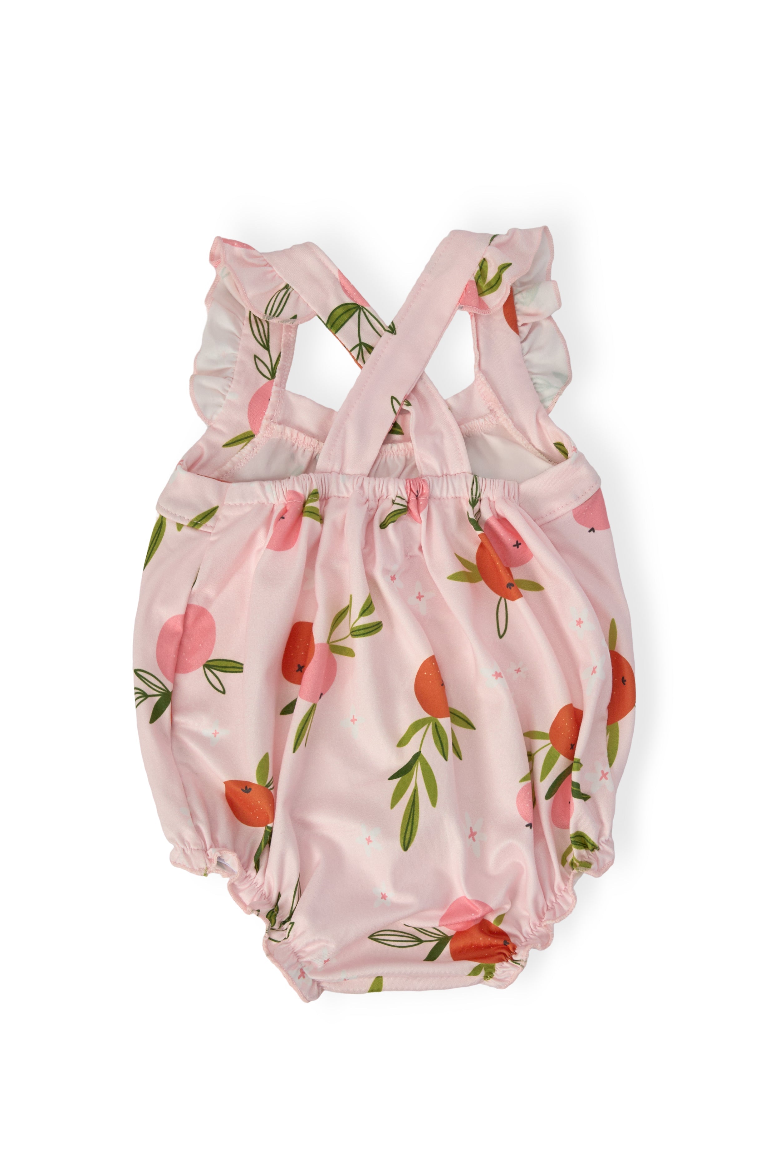 Tangerine Ruffle Cross Back Romper - Aaria Tees Aaria Tees