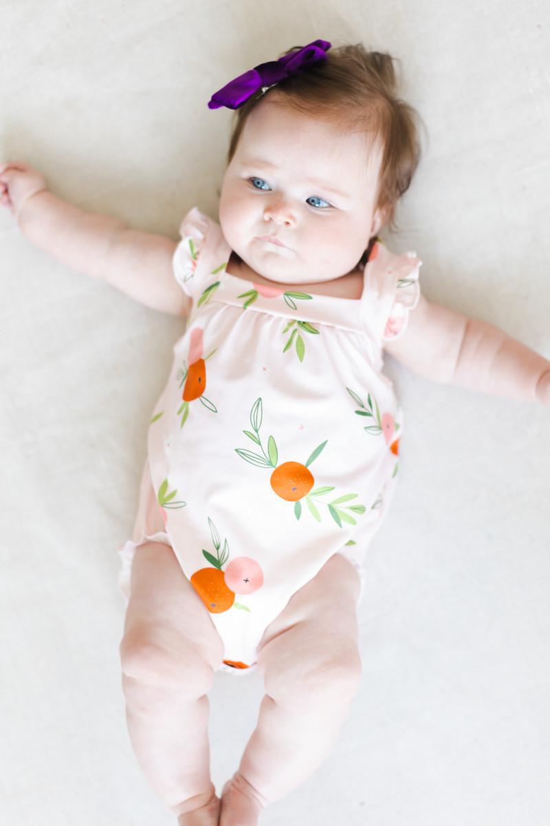 Tangerine Ruffle Cross Back Romper - Aaria Tees Aaria Tees