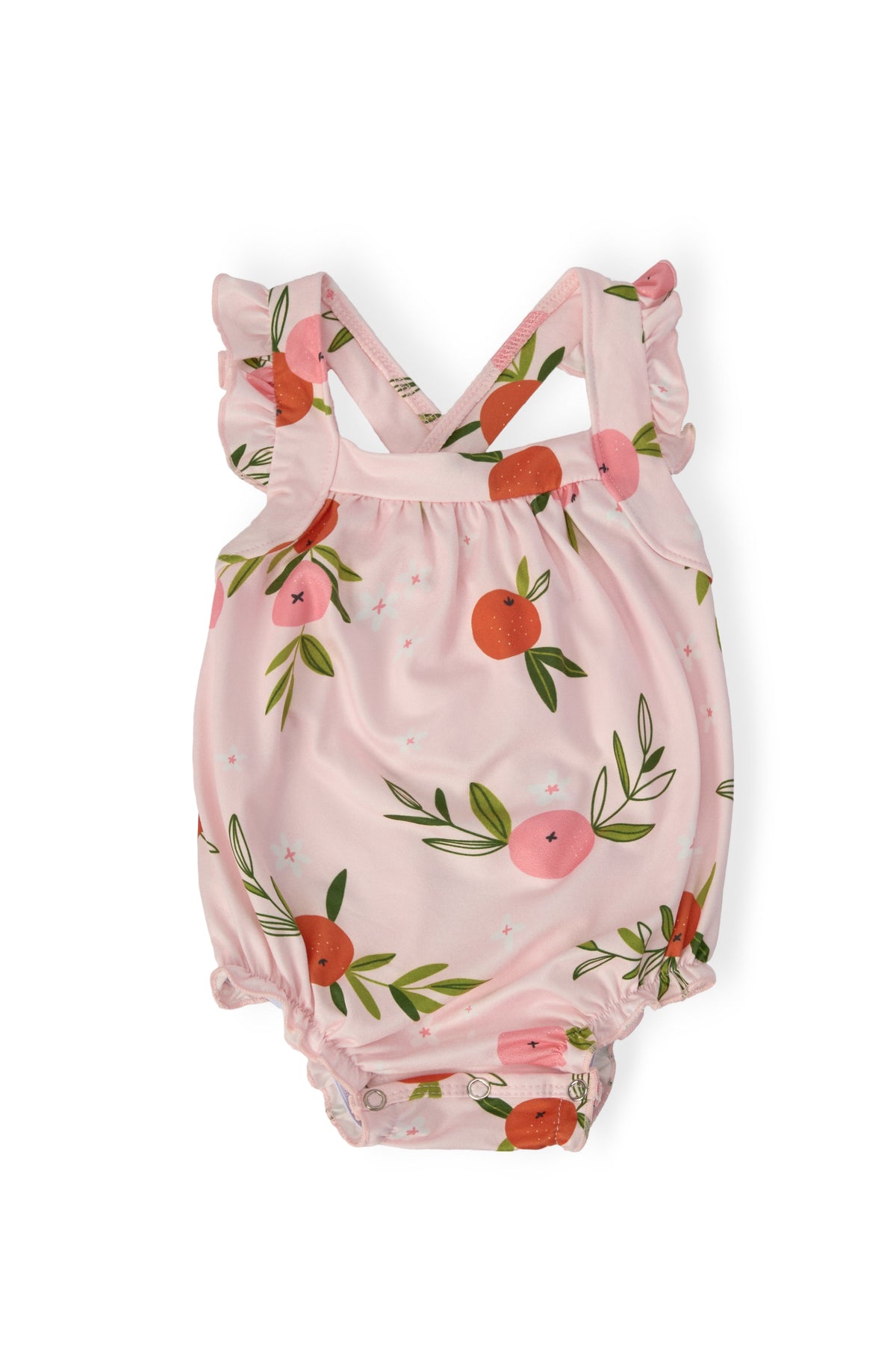 Tangerine Ruffle Cross Back Romper - Aaria Tees