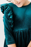 Teal Velvet Ruffle Twirl Dress - Aaria Tees Aaria Tees