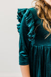 Teal Velvet Ruffle Twirl Dress - Aaria Tees Aaria Tees