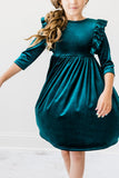Teal Velvet Ruffle Twirl Dress - Aaria Tees Aaria Tees