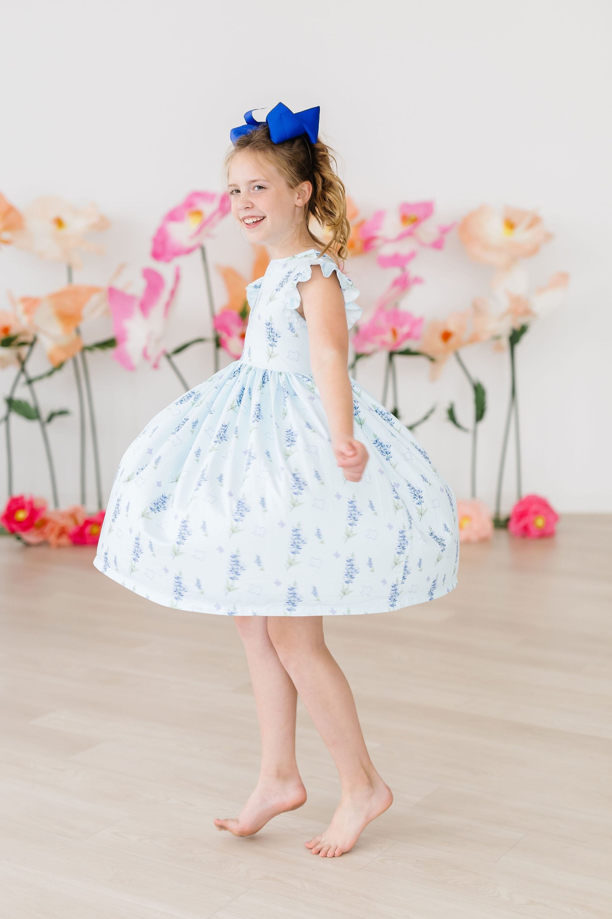 Texas Bluebonnets Flutter Sleeve Twirl Dress - Aaria Tees Aaria Tees