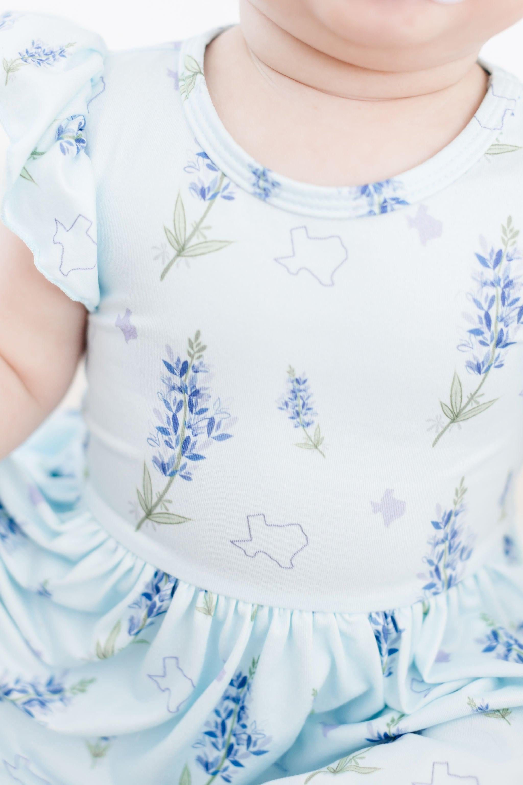 Texas Bluebonnets S/S Flutter Twirl Bodysuit - Aaria Tees Aaria Tees