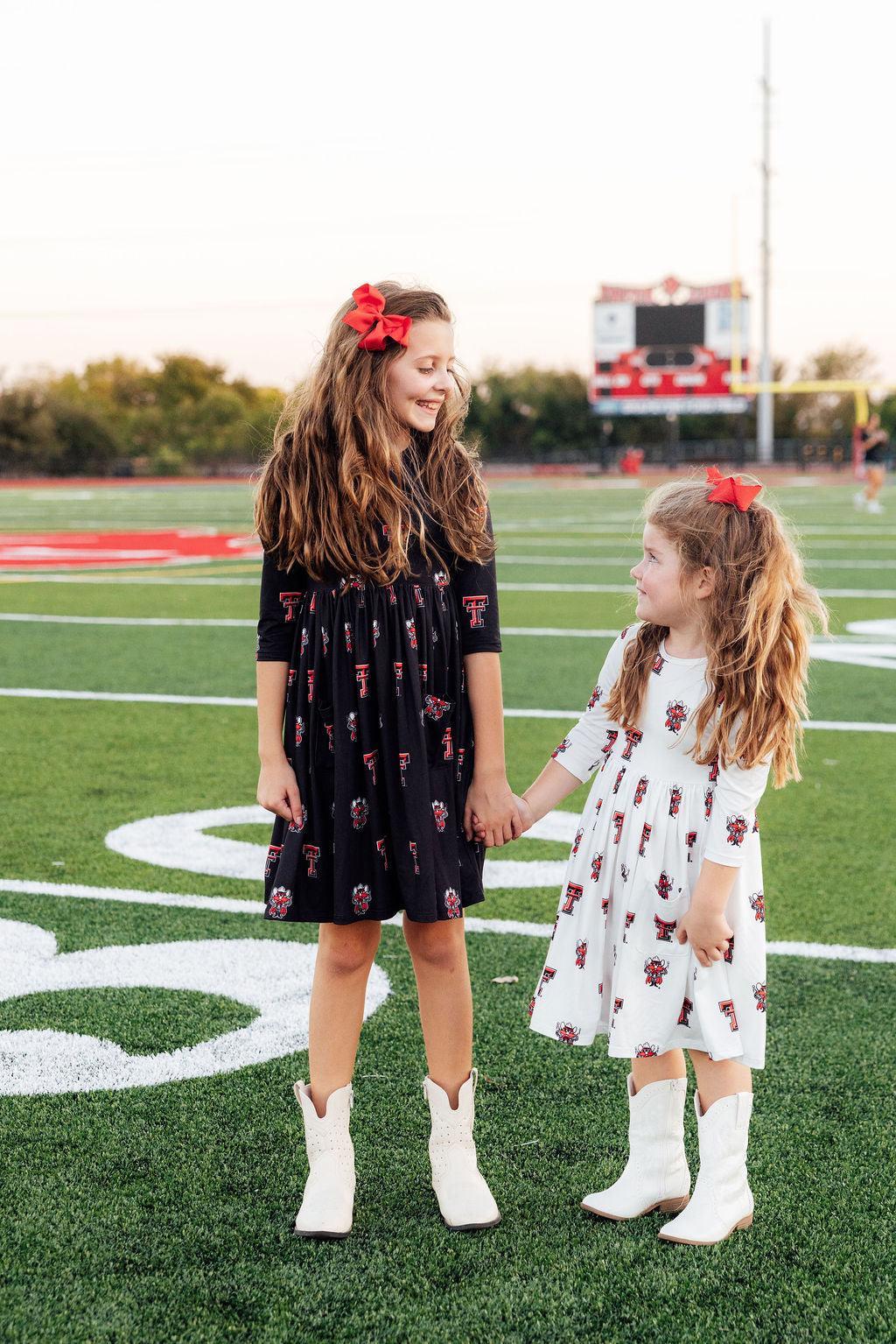 Texas Tech Black Raider Red 3/4 Sleeve Pocket Twirl Dress - Aaria Tees Aaria Tees